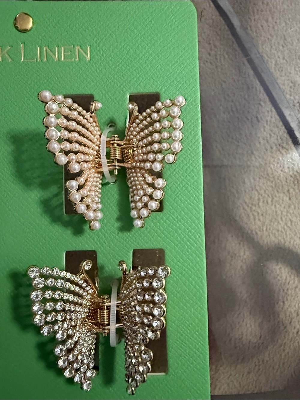 Pink Linen Gold Butterfly Pearl Hair Clips - Set of 4 - Picture 2 of 4